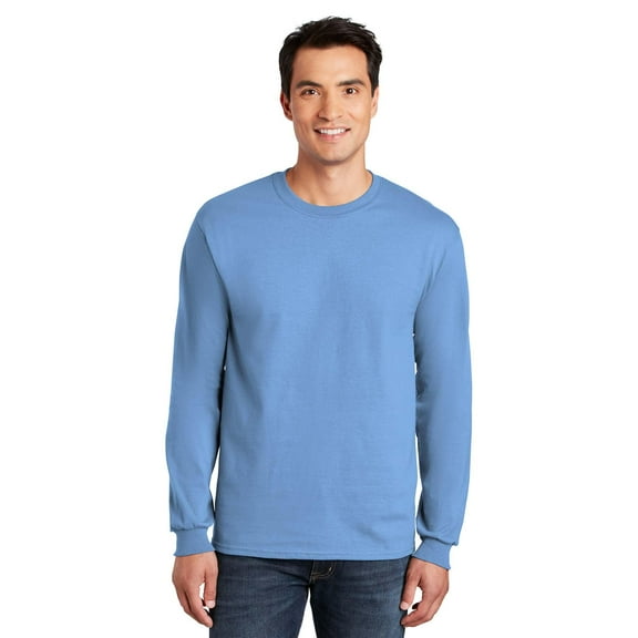 Gildan Ultra Cotton Men’s Long Sleeve T-Shirt, Durable, Crewneck Classic Fit Tee, Carolina Blue, L