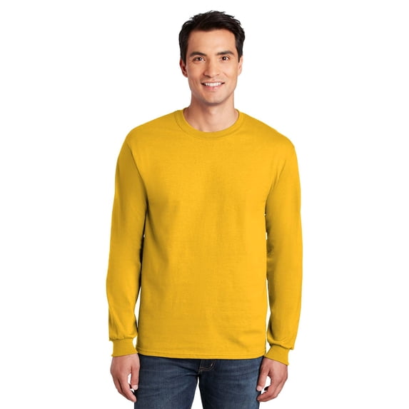 Gildan Ultra Cotton Men's Long Sleeve T-Shirt, Durable, Crewneck Classic Fit Tee, Gold, M