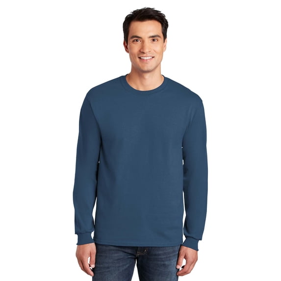 Gildan Ultra Cotton Men's Long Sleeve T-Shirt, Durable, Crewneck Classic Fit Tee, Indigo Blue, XL