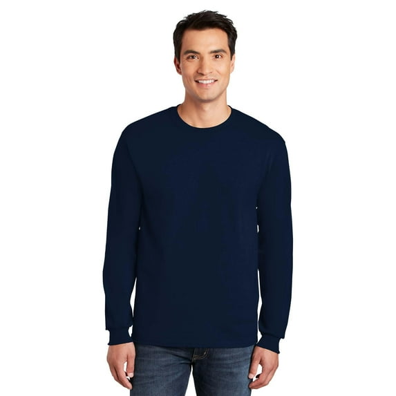 Gildan Ultra Cotton Men’s Long Sleeve T-Shirt, Durable, Crewneck Classic Fit Tee, Navy, 2XL