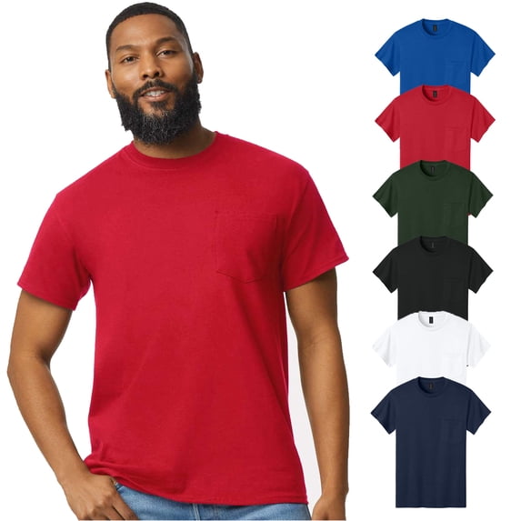 Gildan Ultra Cotton Men's Pocket T-Shirt, Assorted 6 Pack Short Sleeve Mix Tee Bulk, 4XL