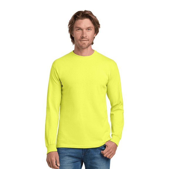 Gildan Ultra Cotton Men’s Safety Long Sleeve T-Shirt, ANSI Compliant, High-Visibility, Safety Green, M