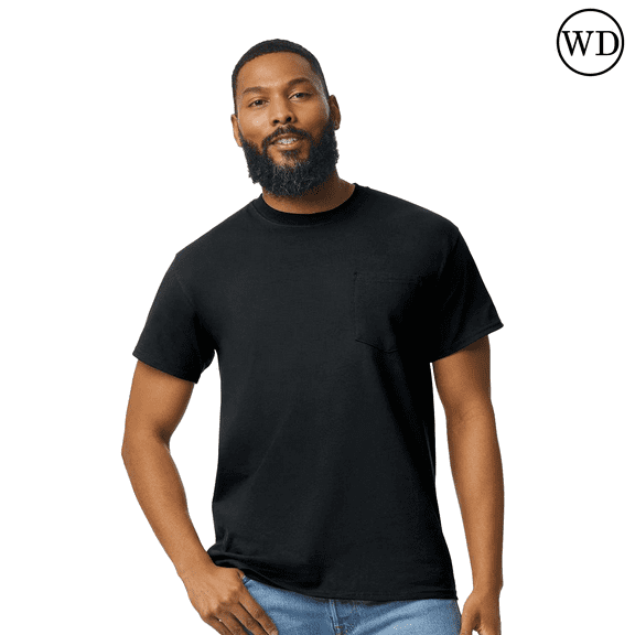 Gildan Ultra Cotton Pocket T-Shirt Men Short Sleeve Tee 6 oz Black - Size: L
