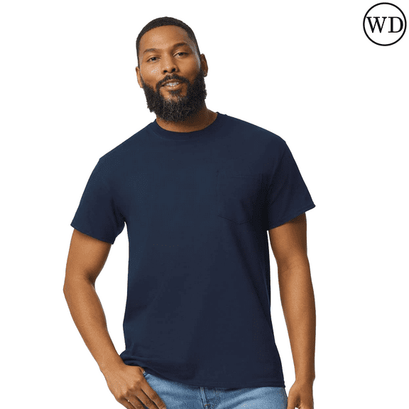 Gildan Ultra Cotton Pocket T-Shirt Men Short Sleeve Tee 6 oz Navy - Size: XL