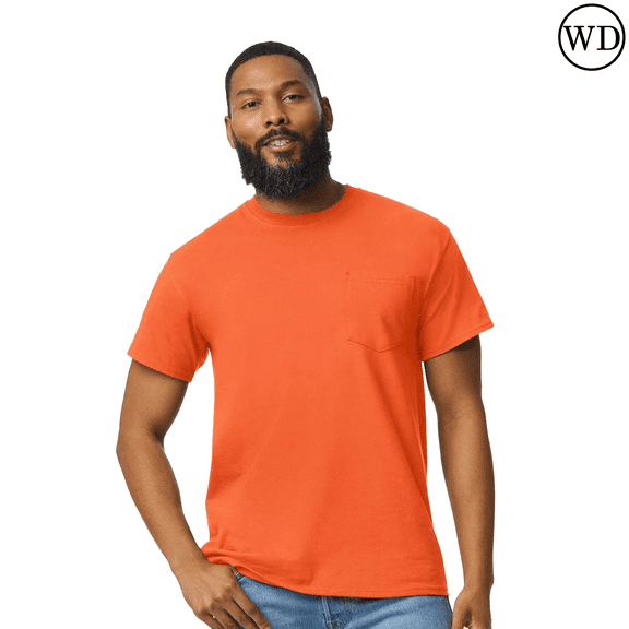 Gildan Ultra Cotton Pocket T-Shirt Men Short Sleeve Tee 6 oz Orange - Size: S