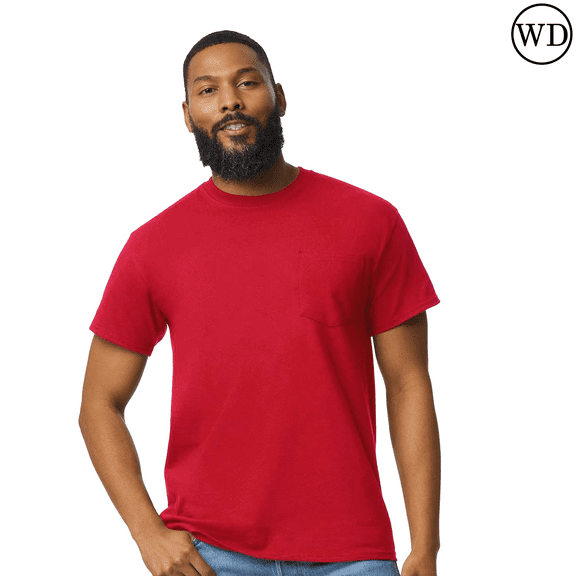Gildan Ultra Cotton Pocket T-Shirt Men Short Sleeve Tee 6 oz Red - Size: S