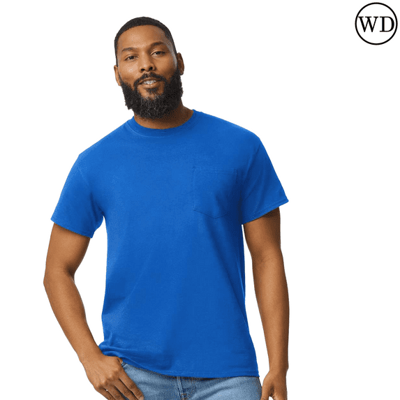 Gildan Ultra Cotton Pocket T-Shirt Men Short Sleeve Tee 6 oz Royal - Size: L