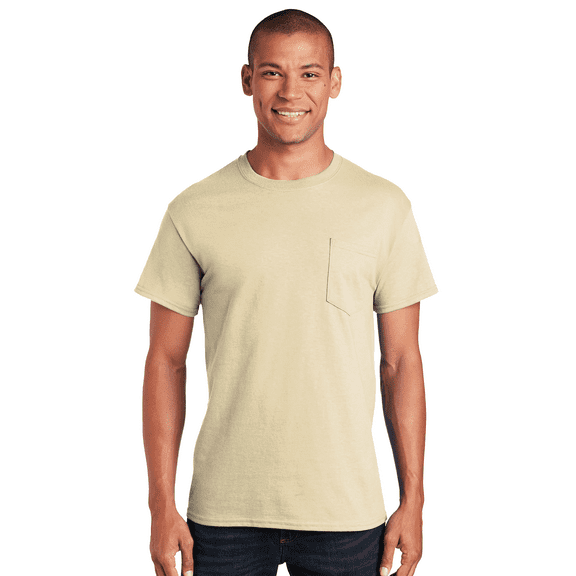 Gildan Ultra Cotton Pocket T-Shirt Men Short Sleeve Tee 6 oz Sand - Size: XL
