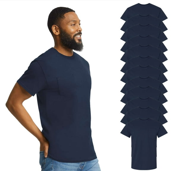 Gildan Ultra Cotton Pocket T-Shirt for Men, 100 Cotton, Short Sleeve, Left Chest Pocket, Navy, XL