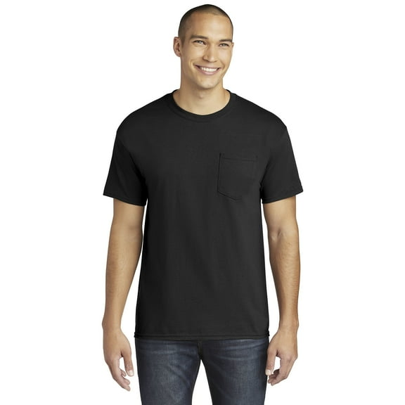 Gildan Ultra Cotton Pocket T-Shirt for Unisex GR23 Undershirts Lightweight Longer Length Crewneck Tee Black, L