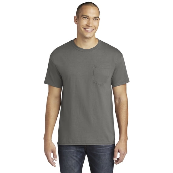 Gildan Ultra Cotton Pocket T-Shirt for Unisex GR23 Undershirts Lightweight Longer Length Crewneck Tee Charcoal, L