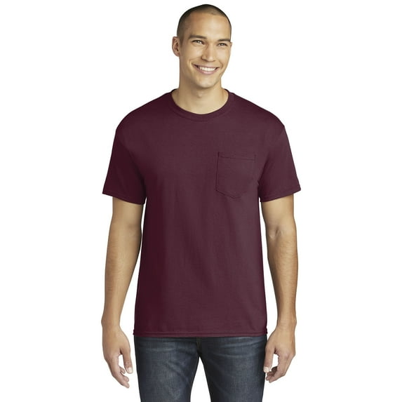 Gildan Ultra Cotton Pocket T-Shirt for Unisex GR23 Undershirts Lightweight Longer Length Crewneck Tee Maroon, L
