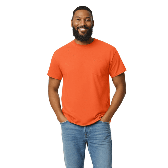 Gildan Ultra Cotton Pocket T-Shirt for Unisex GR23 Undershirts Lightweight Longer Length Crewneck Tee Orange, 4XL