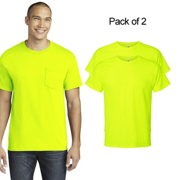 Gildan Ultra Cotton Short Sleeve Pocket T-Shirt for Men’s GR23 Hi Vis Comfortsoft Undershirt Safety Green Pack 2, 2XL
