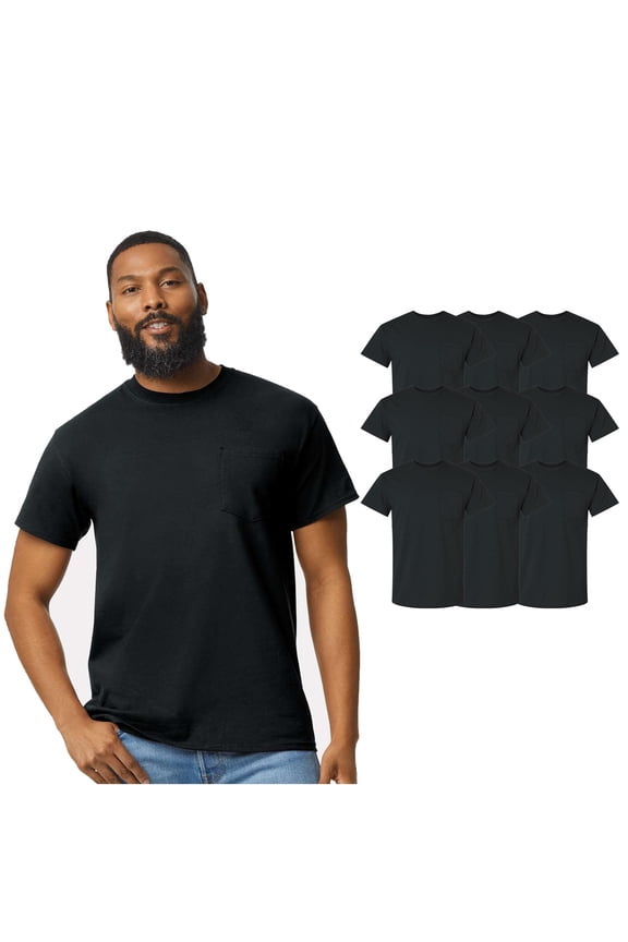 Ultra Cotton Short Sleeve Pocket Tee for Men, Classic Blank T-Shirt Bulk Black 9-Pack, 2XL