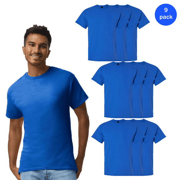 Gildan Ultra Cotton Short Sleeve T-Shirt for Men, Rib Collar Casual Royal Tee, 9 Pack, 5XL