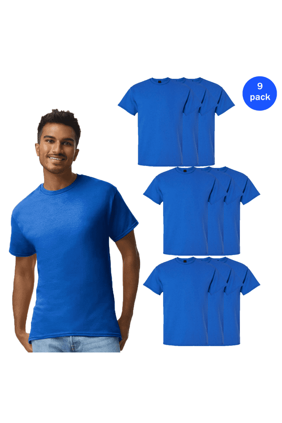 Ultra Cotton Short Sleeve T-Shirt for Men, Rib Collar Casual Royal Tee, 9 Pack, S