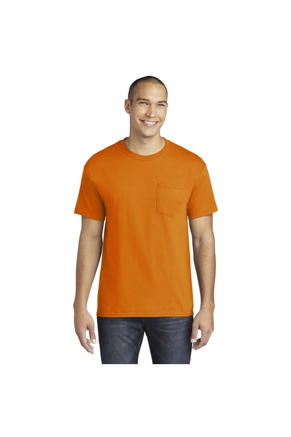 Ultra Cotton Hi-Vis Pocket T-Shirt, Men's Work Tee, Short Sleeve Crewneck, Safety Orange, S