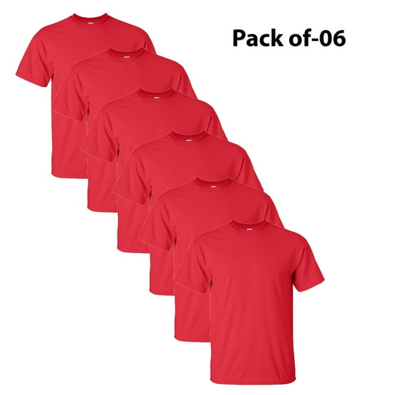 Gildan - Ultra Cotton Short Sleeve Tee Shirt | Plain Short Sleeve Tee | Bulk Tee | Red | Pack of 6 - Size S