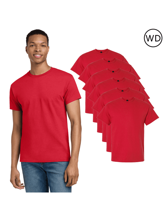 Ultra Cotton T-Shirt 2000, Men's Short Sleeve T-shirt, Tee For Arts & Crafts,100% Cotton, Red, 6 Pack, XL
