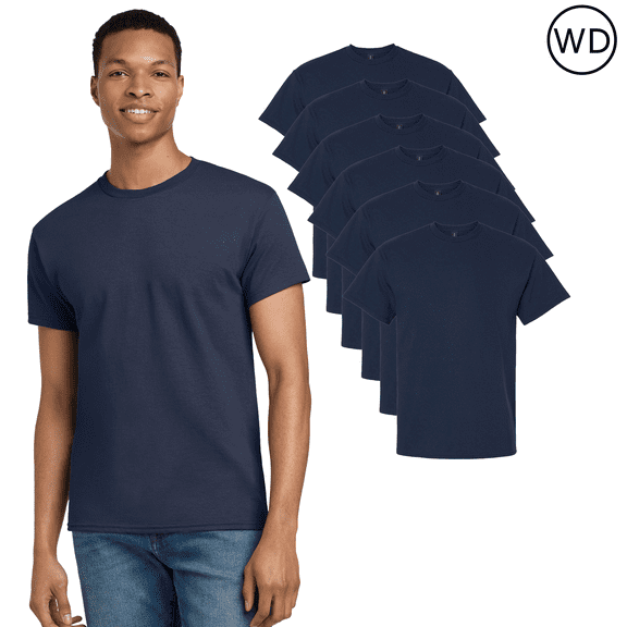 Gildan Ultra Cotton T-Shirt 2000, Short Sleeve T-shirt For Men, Solid Tee,100% Cotton, Navy, Pack of 6, S