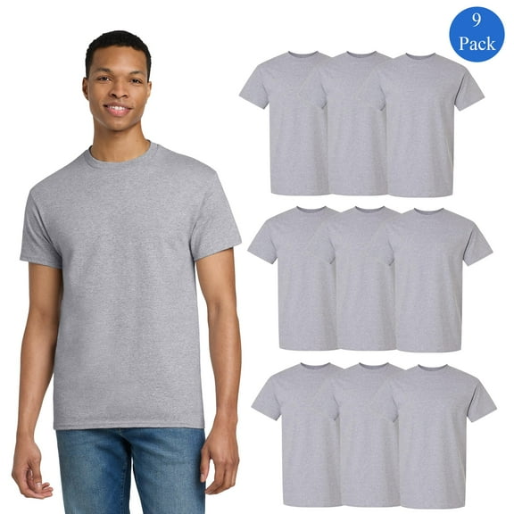 Gildan Ultra Cotton T-Shirt, Men's Short Sleeve Crewneck Classic Shirt, Sport Grey Tee, 9 Pack, S
