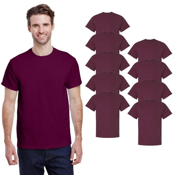 Gildan Ultra Cotton T-Shirt for Men, 100 Percent Cotton Men's Crewneck Tee, Classic Fit, Maroon, Pack 9, S