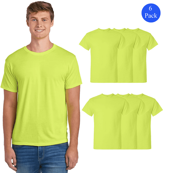 Gildan Ultra Cotton T-Shirt for Men, High-Vis Classic Fit Fashion Essentials Shirt, Safety Green, Pack of 6, 2XL