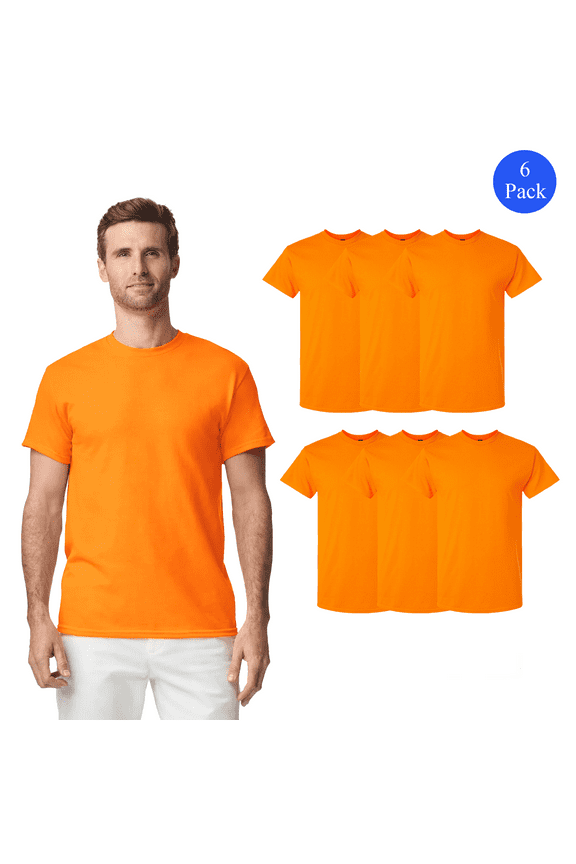 Ultra Cotton T-Shirt for Men, High-Vis Classic Fit Fashion Essentials Shirt, Safety Orange, Pack of 6, S