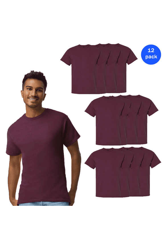 Ultra Cotton T-Shirt for Men, Short Sleeve 100 Cotton Classic Tee, Maroon, Bulk Pack of 12, 5XL