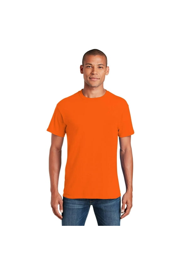 Short Sleeve T-Shirt for Men, Heavy Cotton Crewneck Classic Shirt, Orange Tee, 5XL