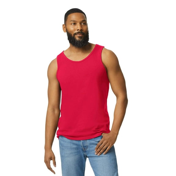 Gildan Ultra Cotton Tank Top, Red Sleeveless Workout Shirt for Men Single Pack Gym Undershirt, S
