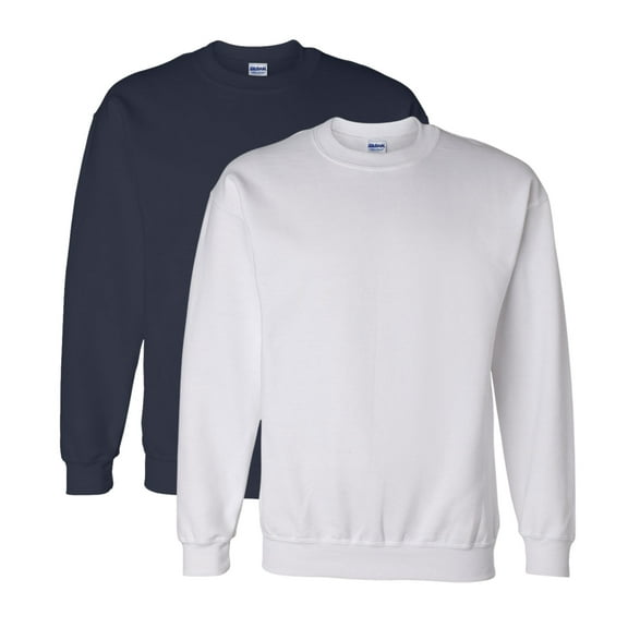 Gildan Unisex DryBlend Crewneck Sweatshirt, Long Sleeves Fleece Pullover 50/50 Cotton/Polyester Winter Sweater (White Navy 2 Pack, L)