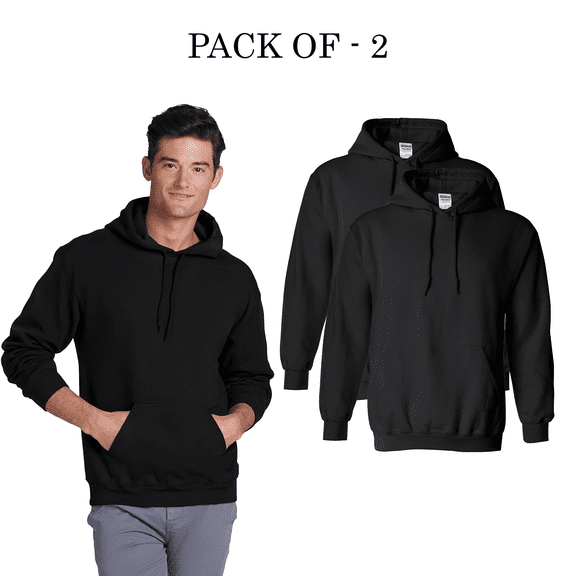 Gildan Unisex Fleece Hoodie, Heavy Blend Hooded Sweatshirt, Black L, 2 Pack | 50/50 Cotton/Polyester Pullover Hoodie Sweatshirt