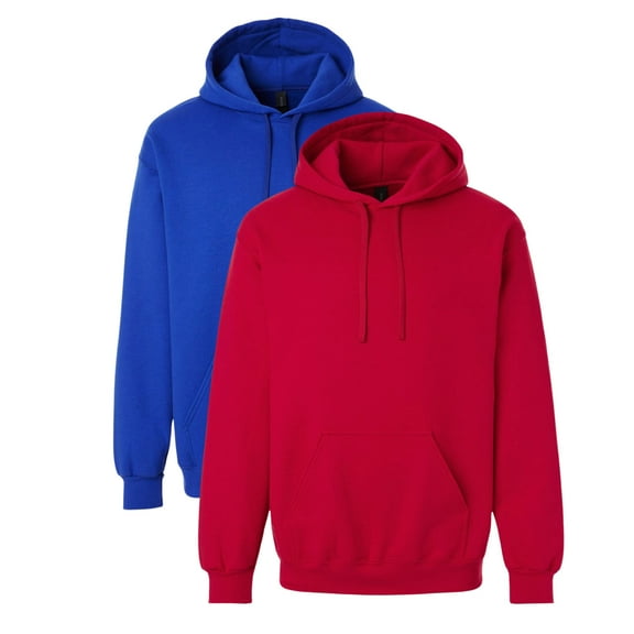 Gildan Unisex Hammer Maxweight Hooded Sweatshirt 75/25 Cotton/Polyester Fleece Pullover Essential Cozy Hoodie (Deep-Royal Cherry-Red-2PCS, M)