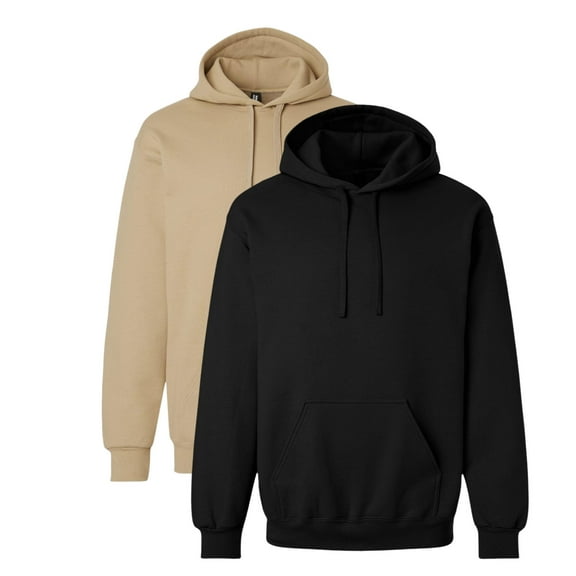 Gildan Unisex Hammer Maxweight Hooded Sweatshirt 75/25 Cotton/Polyester Fleece Pullover Essential Cozy Hoodie (Tan Pitch-Black-2PCS, XL)