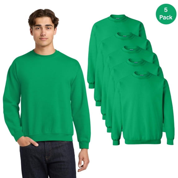 Gildan Unisex Heavy Blend Crewneck Sweatshirt, 5-Pack Durable fleece pullover, Irish Green, S
