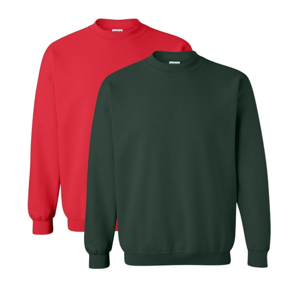 Gildan Unisex Heavy Blend Crewneck Sweatshirt, 50/50 Cotton/Polyester Pullover Long Sleeve Fleece Winter Sweater (Forest Red 2PCS, L)
