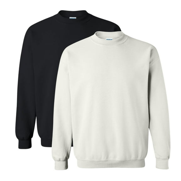 Gildan Unisex Heavy Blend Crewneck Sweatshirt, 50/50 Cotton/Polyester Pullover Long Sleeve Fleece Winter Sweater (White Black 2PCS, S)