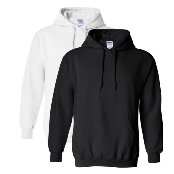 Gildan Unisex Heavy Blend Hooded Sweatshirt 50/50 Cotton/Polyester Fleece Pullover Classic Hoodie (Black+White-2PCS, L)