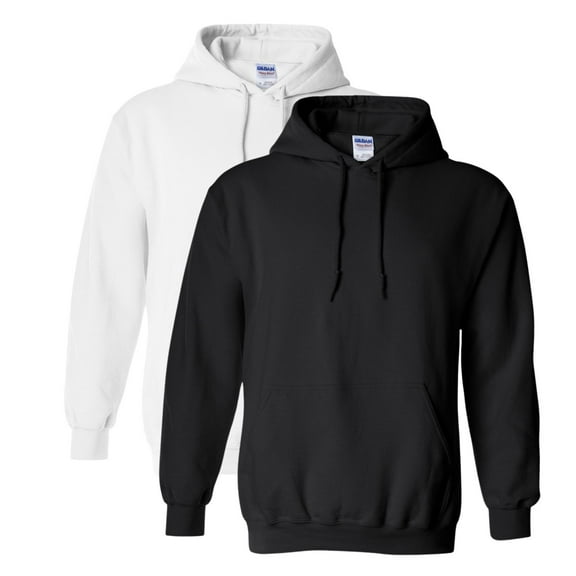 Gildan Unisex Heavy Blend Hooded Sweatshirt 50/50 Cotton/Polyester Fleece Pullover Classic Hoodie (Black White-2PCS, XL)