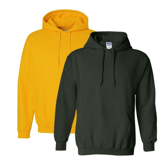 Gildan Unisex Heavy Blend Hooded Sweatshirt 50/50 Cotton/Polyester Fleece Pullover Classic Hoodie (Gold+Forest-2PCS, 3XL)