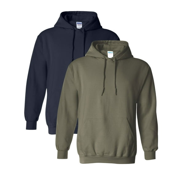 Gildan Unisex Heavy Blend Hooded Sweatshirt 50/50 Cotton/Polyester Fleece Pullover Classic Hoodie (Navy+Military-Green-2PCS, XL)