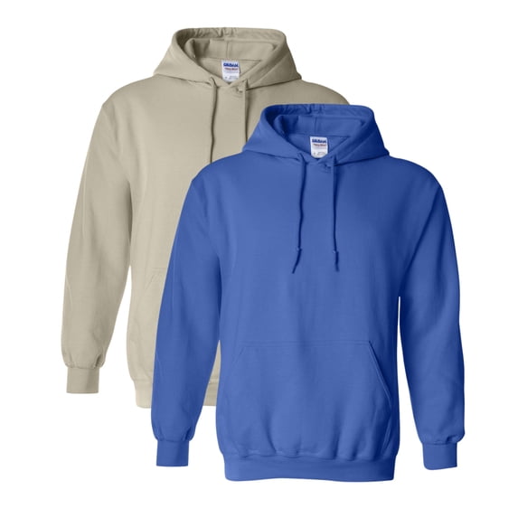 Gildan Unisex Heavy Blend Hooded Sweatshirt 50/50 Cotton/Polyester Fleece Pullover Classic Hoodie (Sand+Royal-2PCS, XL)
