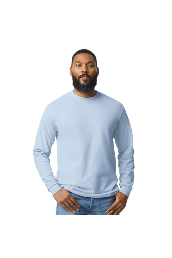 Unisex Heavy Cotton Long Sleeve T-Shirt 100% Cotton Classic Fit Plain Long Tee (Light-Blue, 3XL)