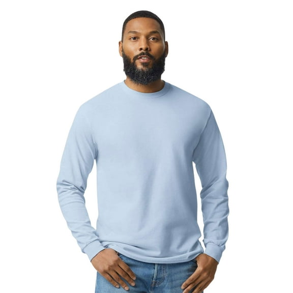 Gildan Unisex Heavy Cotton Long Sleeve T-Shirt 100% Cotton Classic Fit Plain Long Tee (Light-Blue, L)