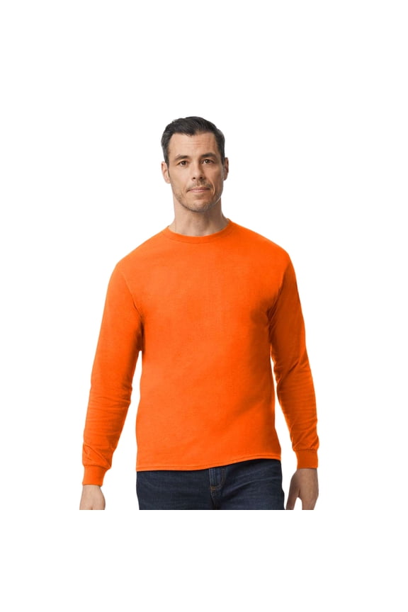 Unisex Heavy Cotton Long Sleeve T-Shirt 100% Cotton Classic Fit Plain Long Tee (Orange, L)