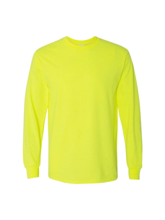Unisex Heavy Cotton Long Sleeve T-Shirt 100% Cotton Classic Fit Plain Long Tee (Safety-Green, L)