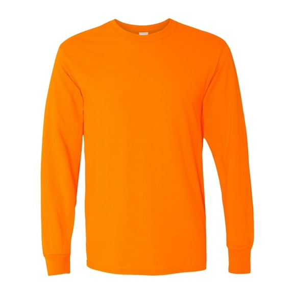 Gildan Unisex Heavy Cotton Long Sleeve T-Shirt 100% Cotton Classic Fit Plain Long Tee (Safety-Orange, L)