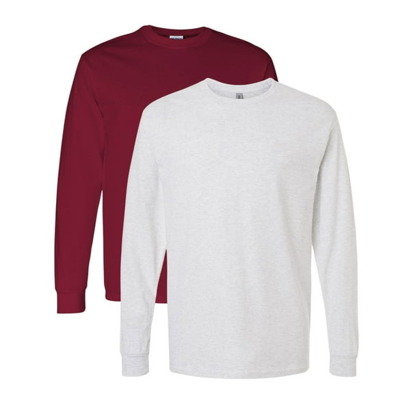 Gildan Unisex Heavy Cotton Long Sleeve T-Shirt, Crewneck Tees 100% Cotton Long Tee Shirts for Men (Ash+Cardinal Red 2 Pack, M)